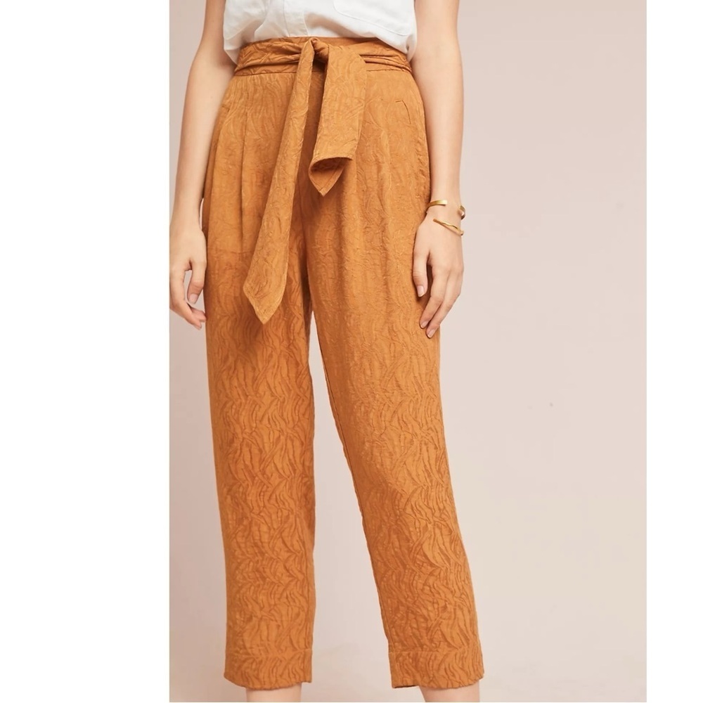 Anthropologie Tapered High Rise Balloon Pants 6 Burnt Orange Belted Bow Fall - Picture 9 of 17